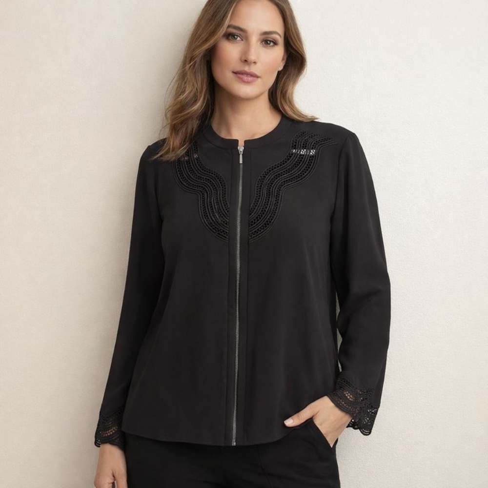 Elie Tahari Black Zip Up Blouse